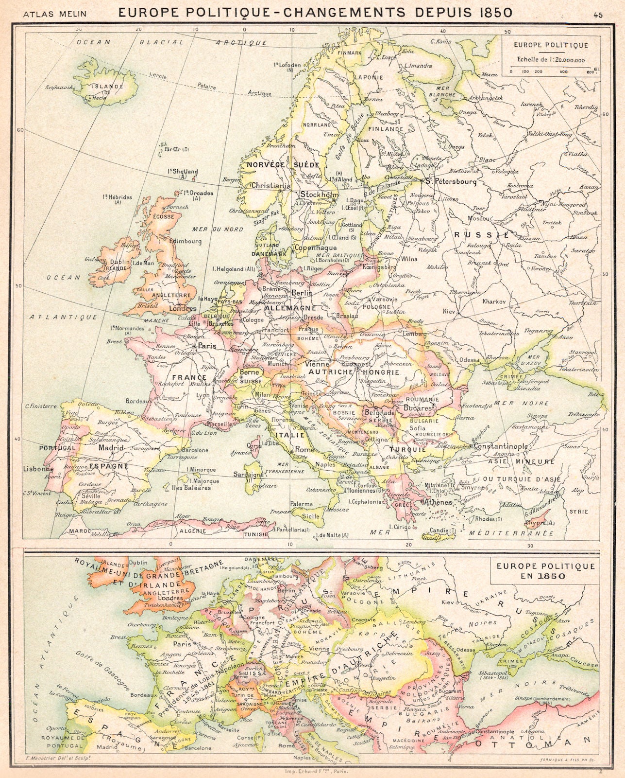EUROPE. Europe politique changement depuis 1850; en 1850 1900 old antique map